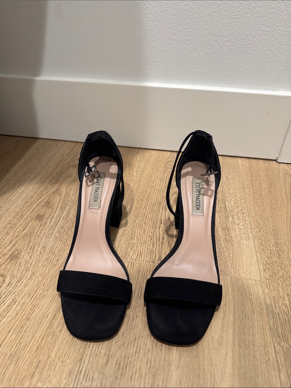 Steve Madden Black Suede Open-Toe Ankle-Strap Heels